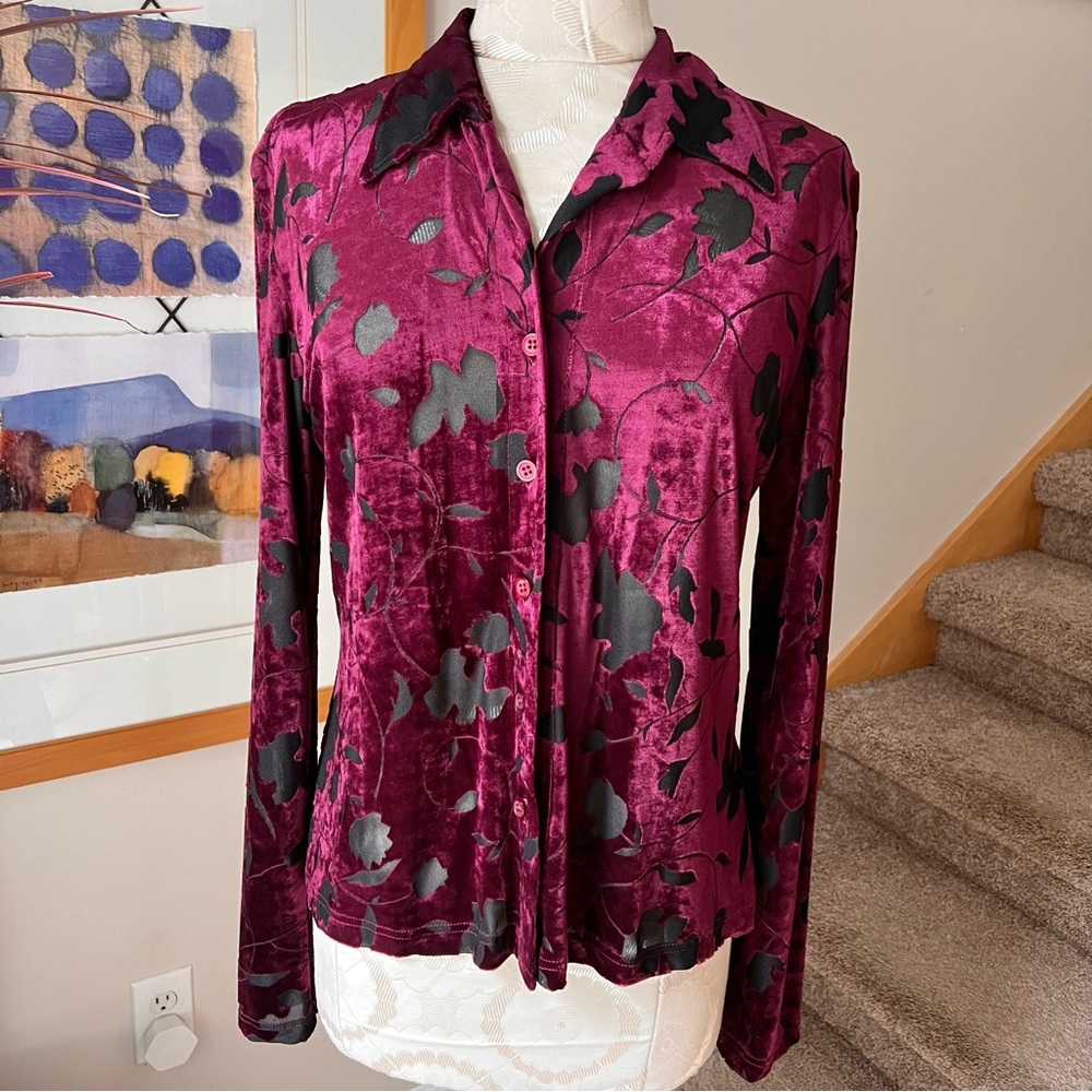 Catalyst New York Velour/Sheer Floral Blouse 6